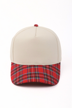 Load image into Gallery viewer, Plaid Brim Two Tone Baseball Cap: Red