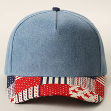 Load image into Gallery viewer, Denim Crown Patchwork USA Flag Print Brim Trucker Hat: DENIM
