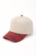 Load image into Gallery viewer, Plaid Brim Two Tone Baseball Cap: Red
