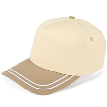 Load image into Gallery viewer, C.C Two Tone with Retro Stripe Cotton Trucker Cap: Beige
