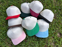 Load image into Gallery viewer, 5 Panel Suede Bill Mid Profile Baseball Cap
