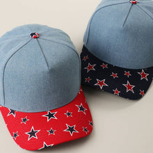 Load image into Gallery viewer, Denim With Star Print Brim Trucker Hat
