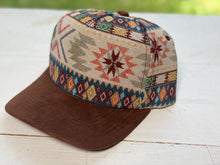Load image into Gallery viewer, 5 Panel Aztek Jacquard Brown Suede Brim
