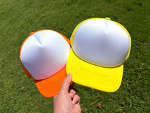 Load image into Gallery viewer, Yellow and Orange Split front Foam Trucker
