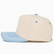 Load image into Gallery viewer, C.C Two Tone with Retro Stripe Cotton Trucker Cap: Light Denim
