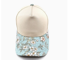 Load image into Gallery viewer, Teal Flower Pattern Brim 5 panel Canvas
