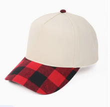 Load image into Gallery viewer, Fall Holiday Plaid Buffalo Print Brim 5 Panel Cap

