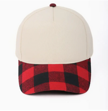 Load image into Gallery viewer, Fall Holiday Plaid Buffalo Print Brim 5 Panel Cap
