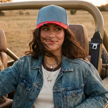 Load image into Gallery viewer, Denim With Star Print Brim Trucker Hat
