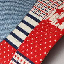 Load image into Gallery viewer, Denim Crown Patchwork USA Flag Print Brim Trucker Hat: DENIM
